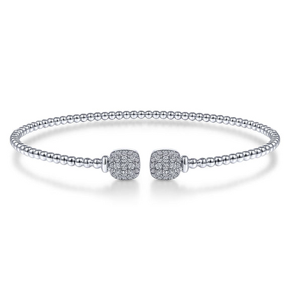 14K White Gold Bujukan Split Cuff Bracelet with Pave Diamond Squares