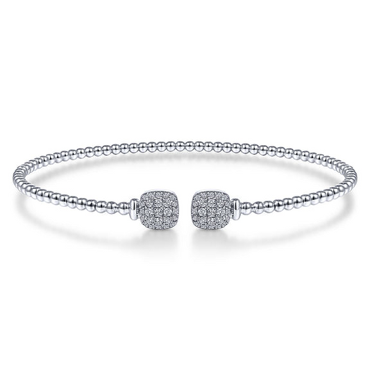 14K White Gold Bujukan Split Cuff Bracelet with Pave Diamond Squares