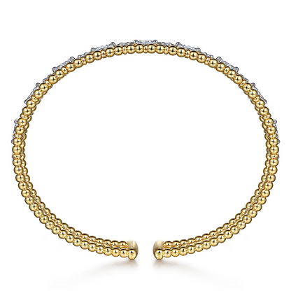 14K Yellow Gold Bujukan Cuff Bracelet With Marquise and Round Diamonds - 1.24 Carats