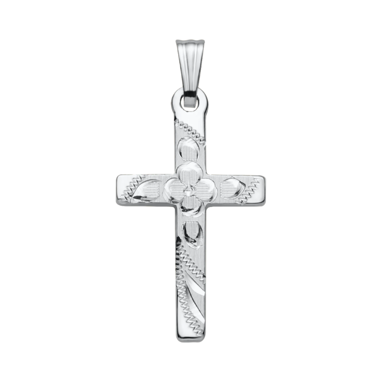 14K White Gold Engraved Cross