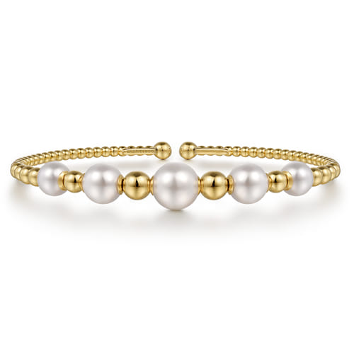 14K Yellow Gold Freshwater Pearl Bujukan Fashion Bangle (2.45 CTW)