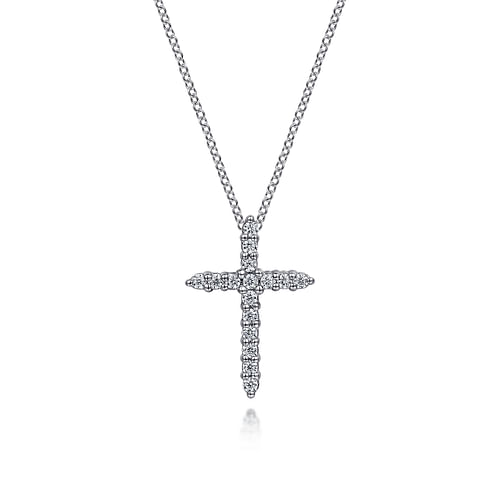 14K White Gold Diamond Cross Pendant Necklace