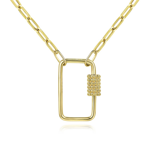 14K Yellow Gold Chain Necklace with Rectangle Drop