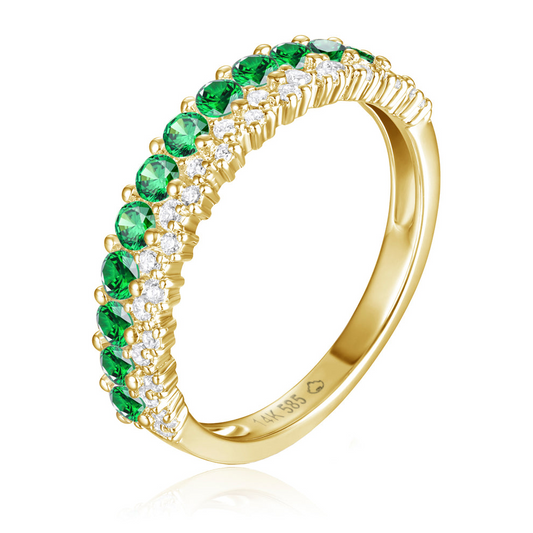 Diamond and Emerald Two Row Ring