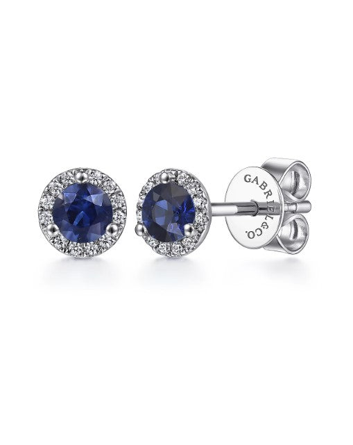 14K White Gold Diamond and Sapphire Stud Earrings