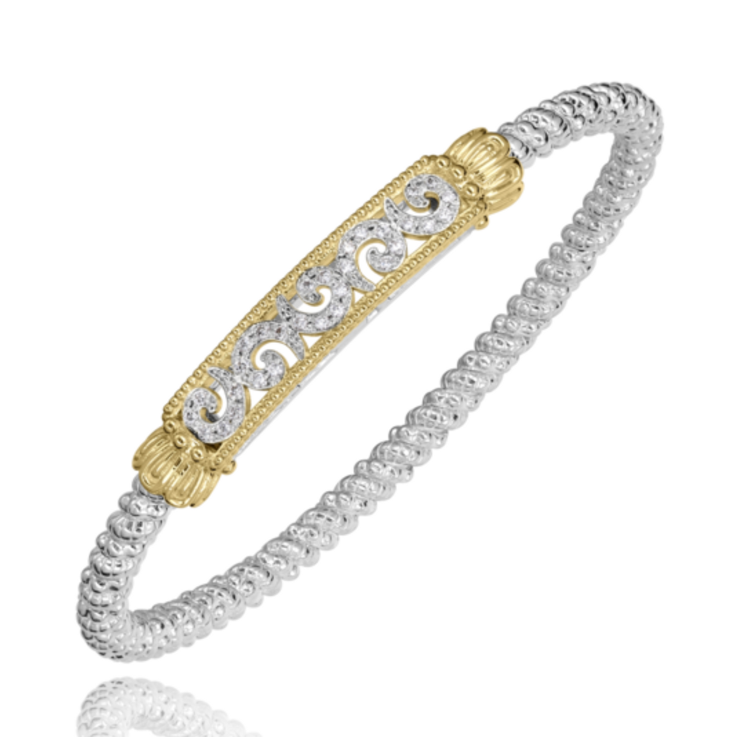 14K Yellow Gold and Sterling Silver Diamond Bangle Bracelet