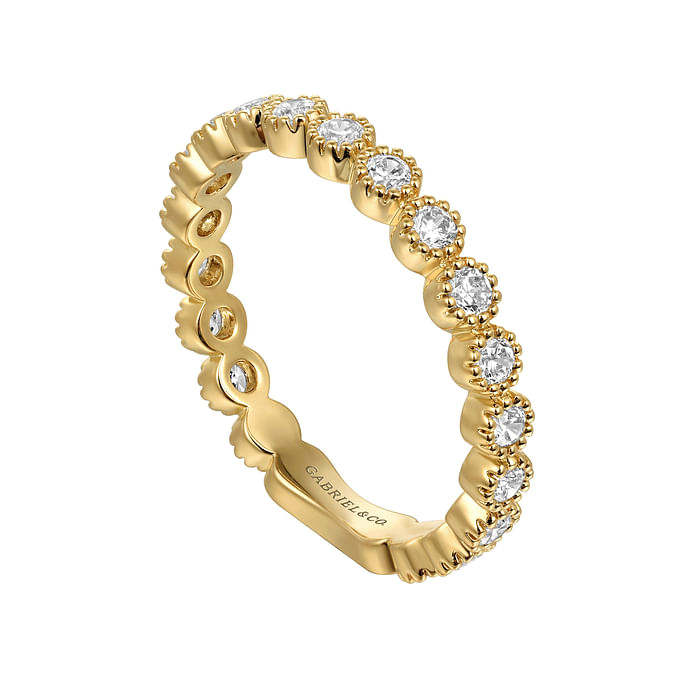 14K Yellow Gold Diamond Bezel Setting Stackable Ladies Ring