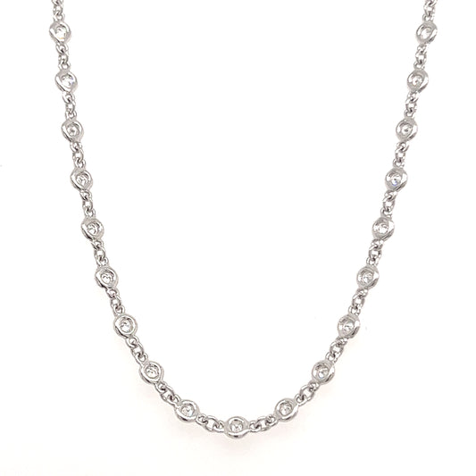 14K White Gold Diamond Station Necklace