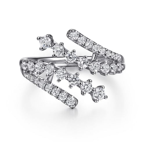 14K White Gold Multi Row Graduating Diamond Bypass Ring