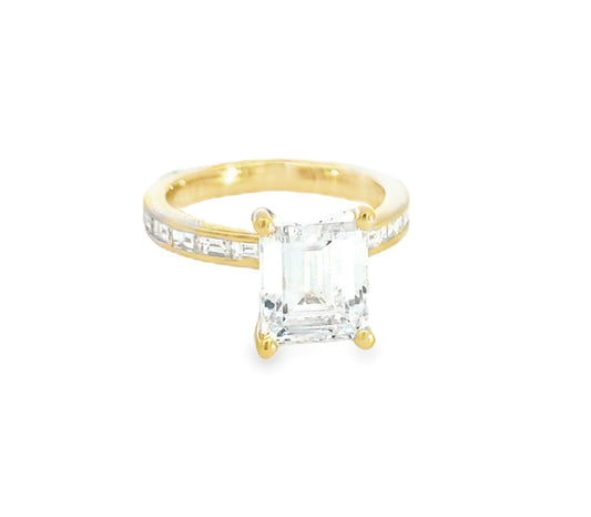 14K Emerald Cut Multi Stone Diamond Engagement Ring