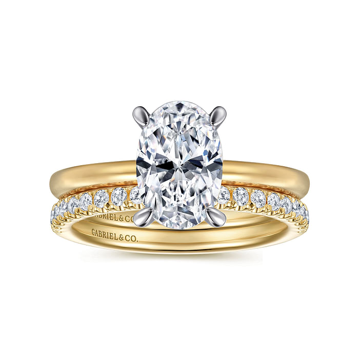 Cari - 14K White-Yellow Gold Hidden Halo Oval Diamond Engagement Ring