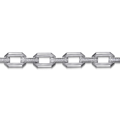 Sterling Silver White Sapphire Link Chain Tennis Bracelet