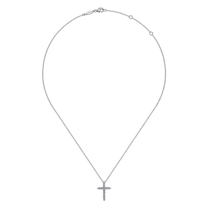 14K White Gold Diamond Cross Pendant Necklace