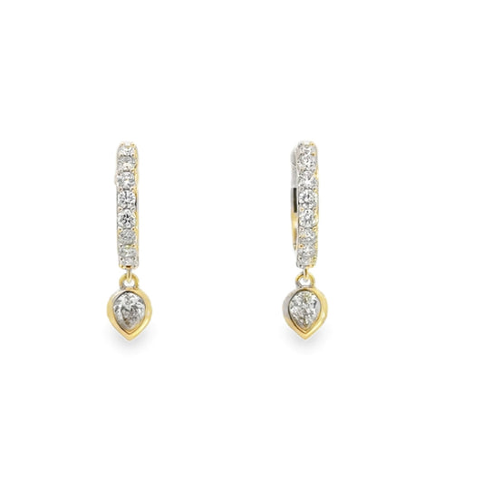 14K Diamond Drop Hoop Earrings