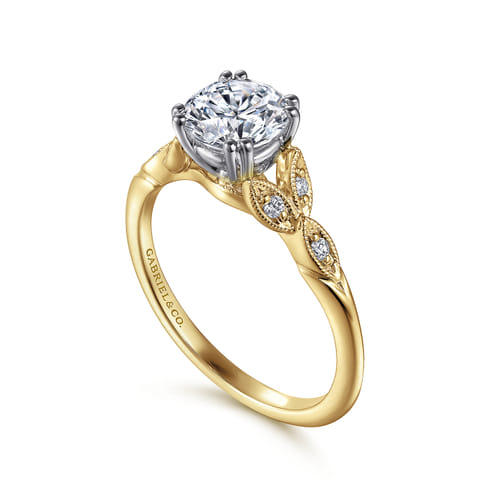 Celia - 14K White-Yellow Gold Round Diamond Engagement Ring