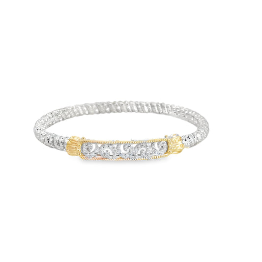 14K Yellow Gold and Sterling Silver Diamond Bangle Bracelet