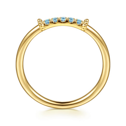 14K Yellow Gold Bujukan Blue Topaz Stackable Ring (.09 CTW)