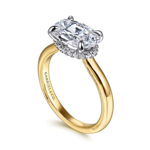 14K White and Yellow Gold East-West Diamond Oval Engagement Ring