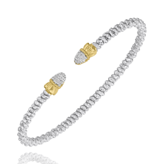 14K Yellow Gold and Sterling Silver Diamond Bangle Bracelet