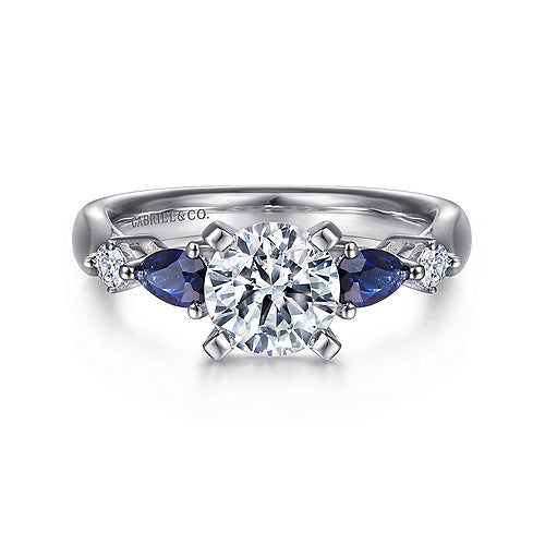 Carrie - 14K White Gold Round Five Stone Sapphire and Diamond Engagement Ring