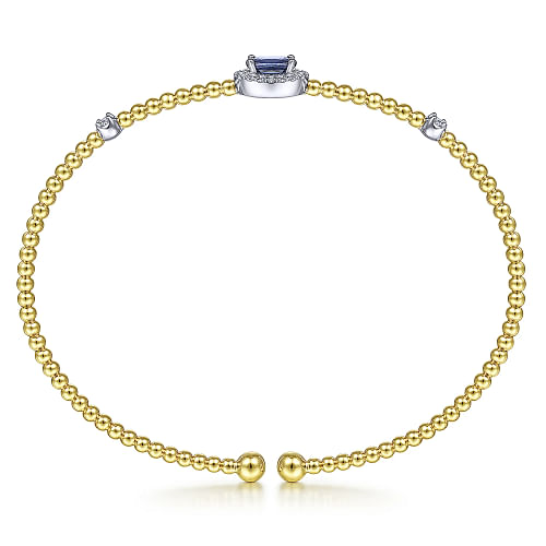 14K White-Yellow Gold Bujukan Sapphire and Diamond Halo Bangle