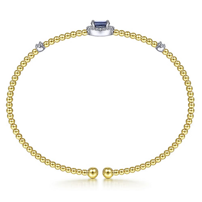 14K White-Yellow Gold Bujukan Sapphire and Diamond Halo Bangle