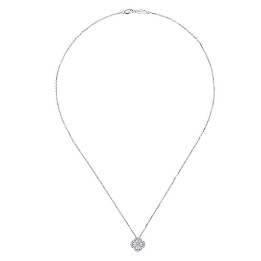 18" 14K White Gold Open Clover Diamond Pendant Necklace