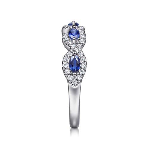 Gabriel & Co | 14K White Gold Diamond and Sapphire Twisted Ring