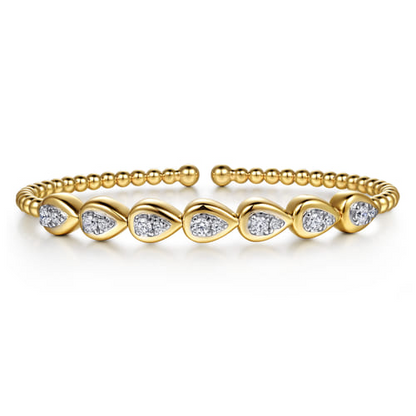 14K White and Yellow Gold Bujukan Pear Bezel Diamond Split Bangle Bracelet (.49 CTW)