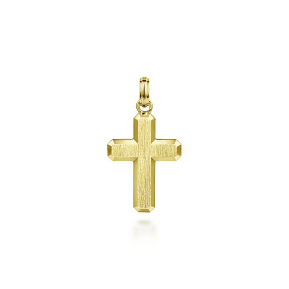 14K Yellow Gold Brushed Finish Cross Pendant