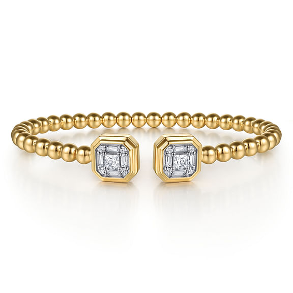 14K Yellow Gold Bujukan Baguette and Princess Diamond Split Bangle Bracelet