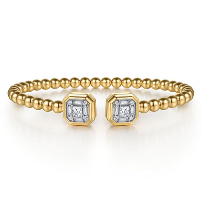 14K Yellow Gold Bujukan Baguette and Princess Diamond Split Bangle Bracelet