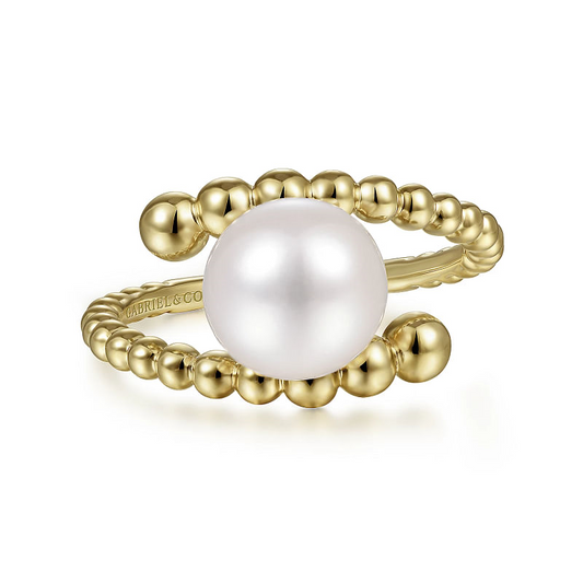 14K Yellow Gold Bypass Bujukan Pearl Ring