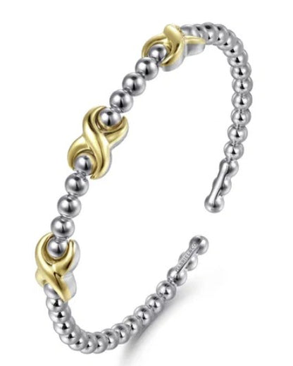 14K Yellow Gold and Sterling Silver Bujukan Station Bangle Bracelet