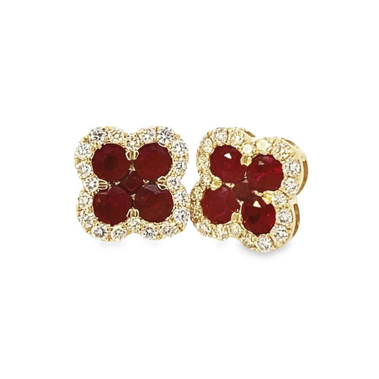 14K Yellow Gold and Ruby Diamond Earrings