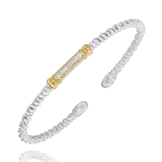 14K Yellow Gold and Sterling Silver Diamond Bangle Bracelet