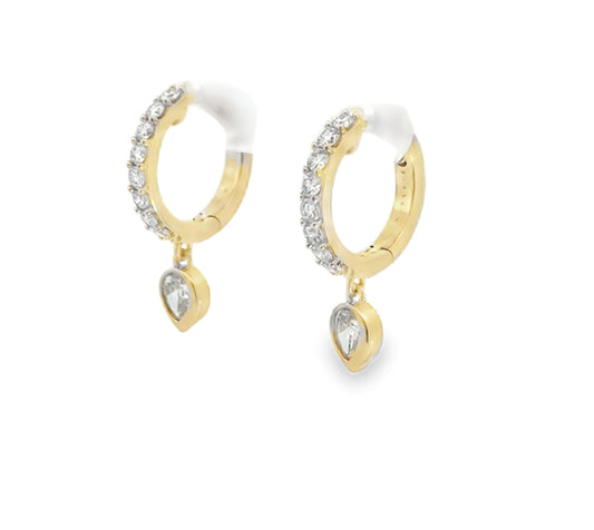 14K Diamond Drop Hoop Earrings