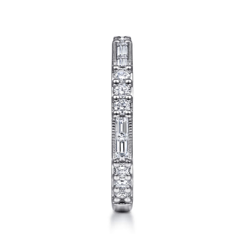 14K White Gold Baguette and Round Diamond Stackable Ring (.60 CTW)