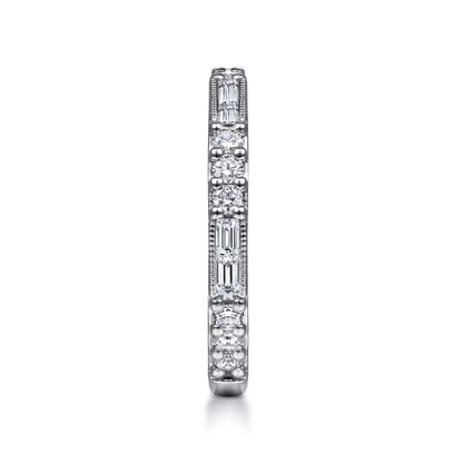 14K White Gold Baguette and Round Diamond Stackable Ring (.60 CTW)