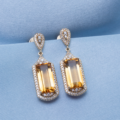 Art Deco Emerald Cut Blue Topaz Earrings