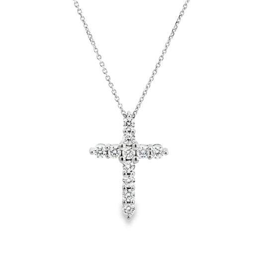 14K White Gold Diamond Cross Pendant - 0.55ct