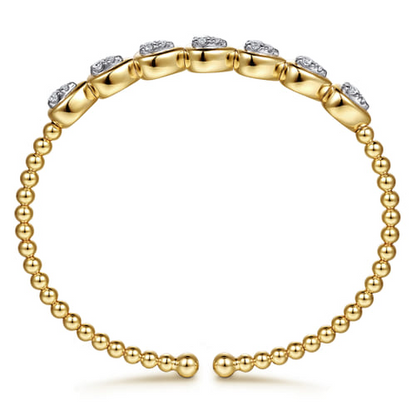 14K White and Yellow Gold Bujukan Pear Bezel Diamond Split Bangle Bracelet (.49 CTW)