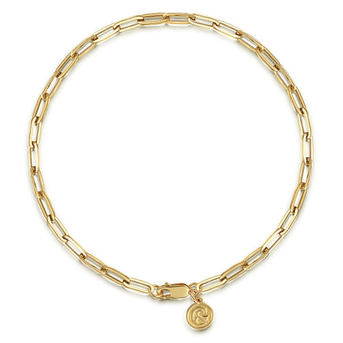 14K Yellow Gold Hollow Paperclip Chain Bracelet