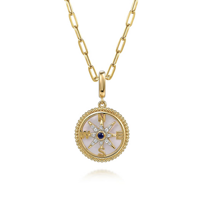 14K Yellow Gold Bujukan Diamond Starburst & Mother of Pearl Medallion Pendant