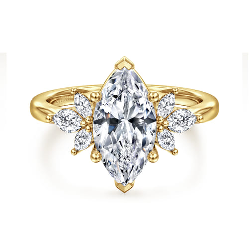 14K Yellow Gold Marquise Diamond Engagement Ring Mounting (.37 CTW Accent Diamonds)