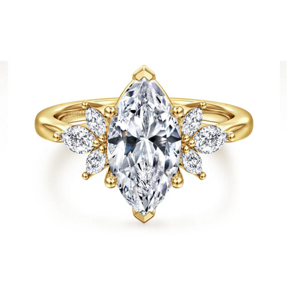 14K Yellow Gold Marquise Diamond Engagement Ring Mounting (.37 CTW Accent Diamonds)