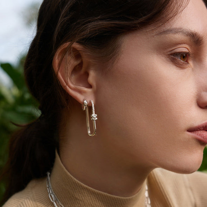 Silver Pearl Geometric Huggie Hoop Earrings