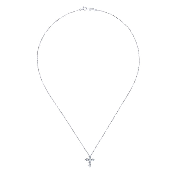 14K White Gold Diamond Cross Pendant Necklace