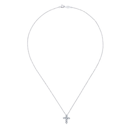 14K White Gold Diamond Cross Pendant Necklace