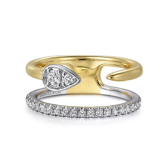 14K White and Yellow Gold Diamond Easy Stackable Ladies Ring